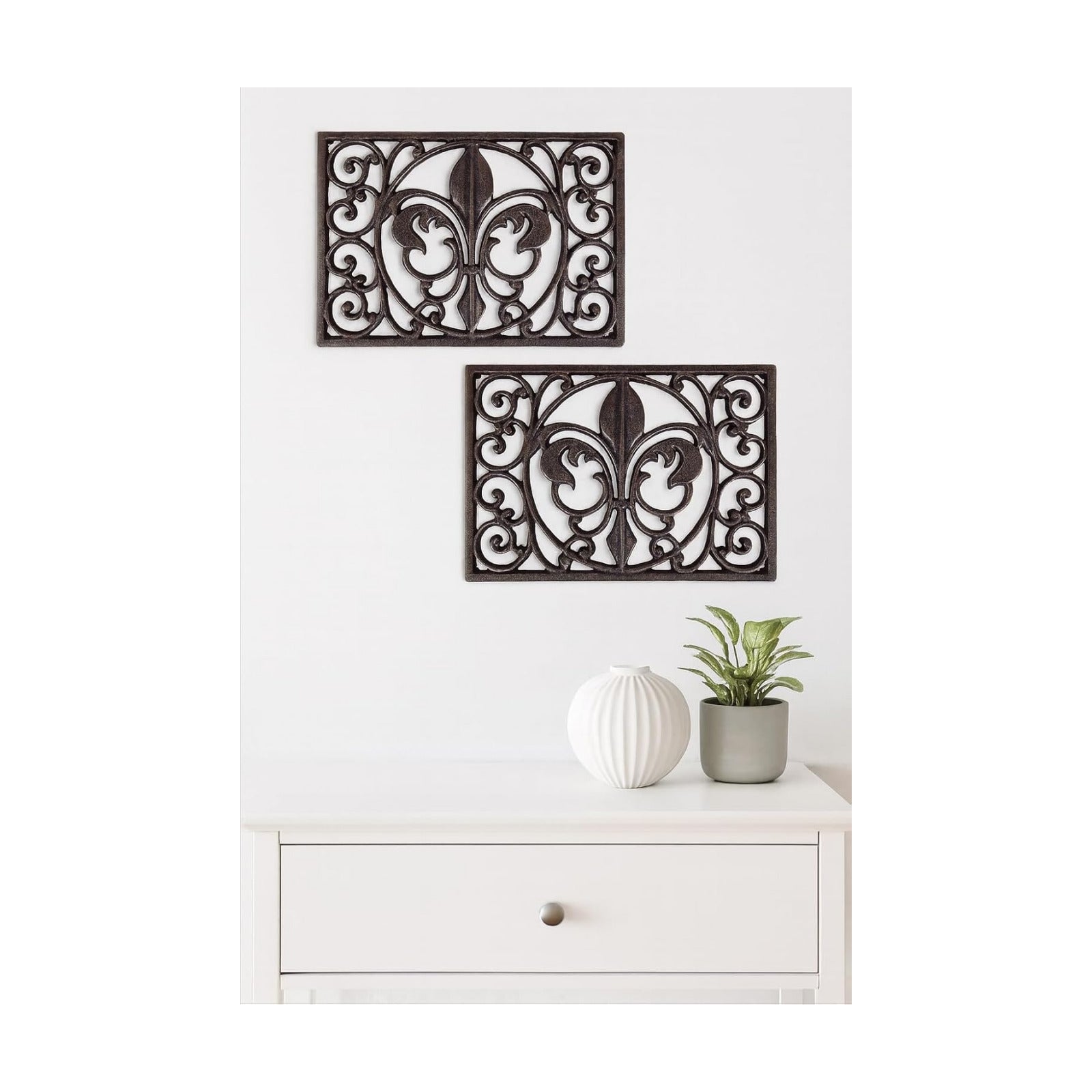 Lulu Decor, Cast Iron 13" x 9" Rectangle Fleur de lis Trivet Set of 2 pcs, for Hot Dishes or Pots - Durable Kitchen Mat
