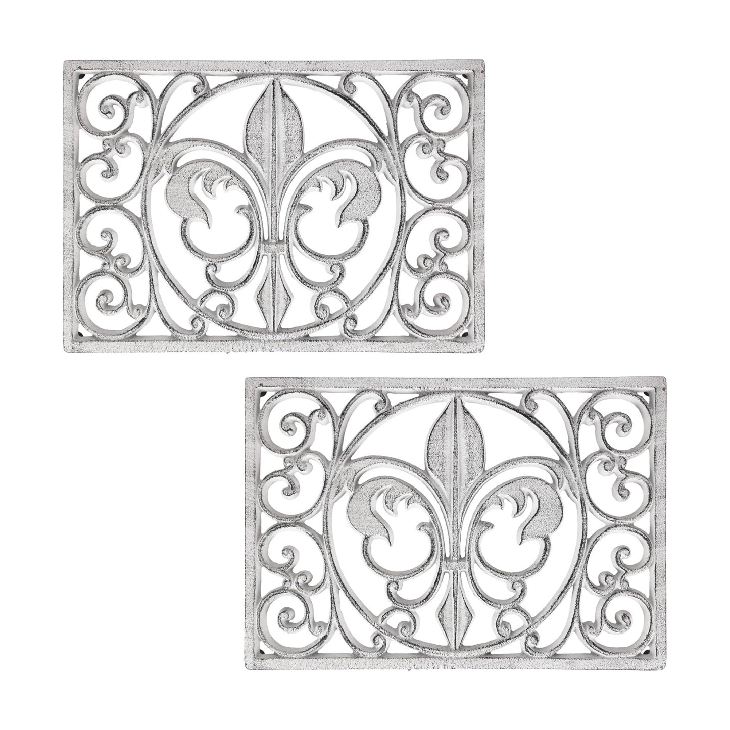 Lulu Decor, Cast Iron 13" x 9" Rectangle Fleur de lis Trivet Set of 2 pcs, for Hot Dishes or Pots - Durable Kitchen Mat