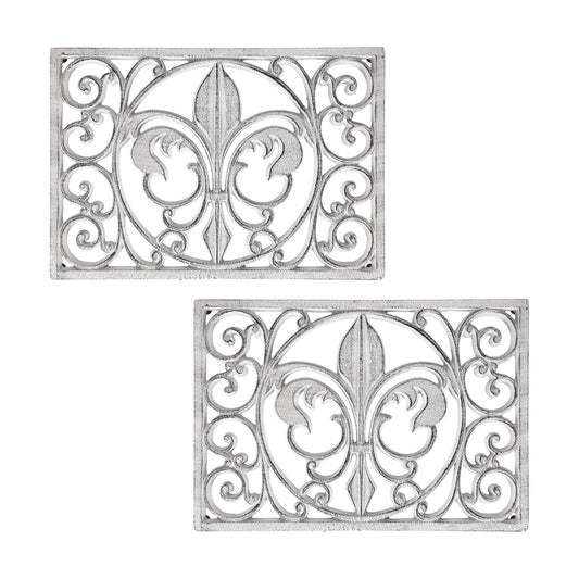 Lulu Decor, Cast Iron 13" x 9" Rectangle Fleur de lis Trivet Set of 2 pcs, for Hot Dishes or Pots - Durable Kitchen Mat
