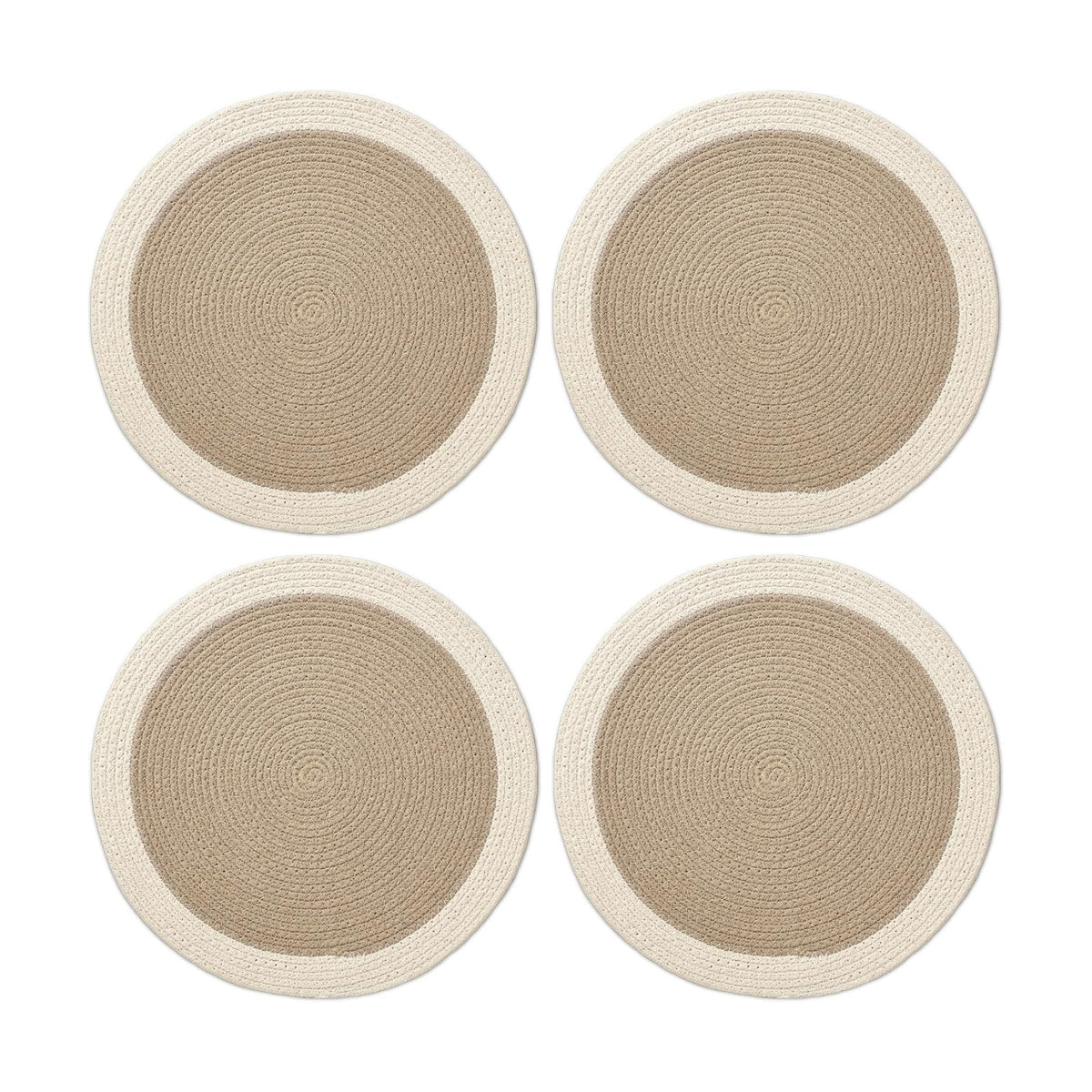 Encasa XO Placemats, Round Cotton Dining Table Mats 13" | Beige & Off White, Handcrafted Ribbed Texture | Heat