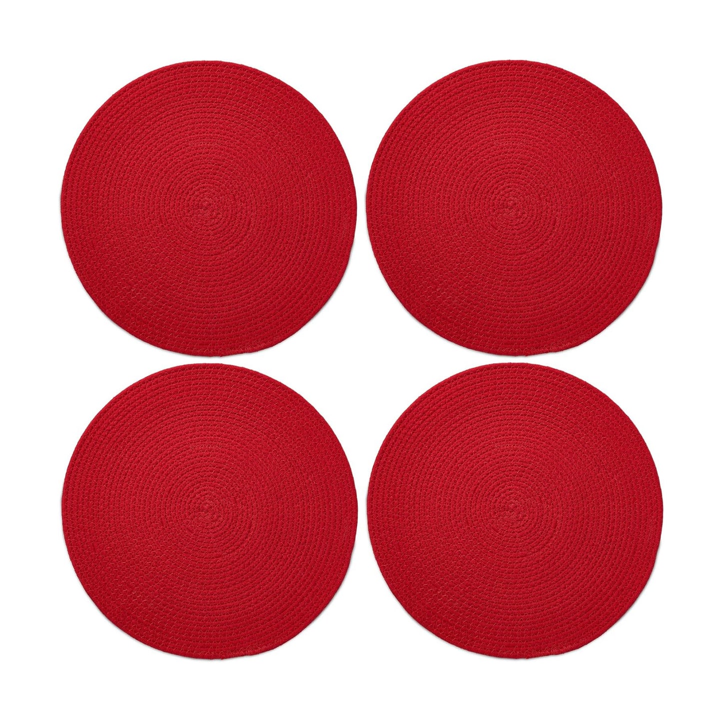 Encasa XO Placemats, Round Cotton Dining Table Mats 13" | Red, Handcrafted Ribbed Texture | Heat Resistant Trivets
