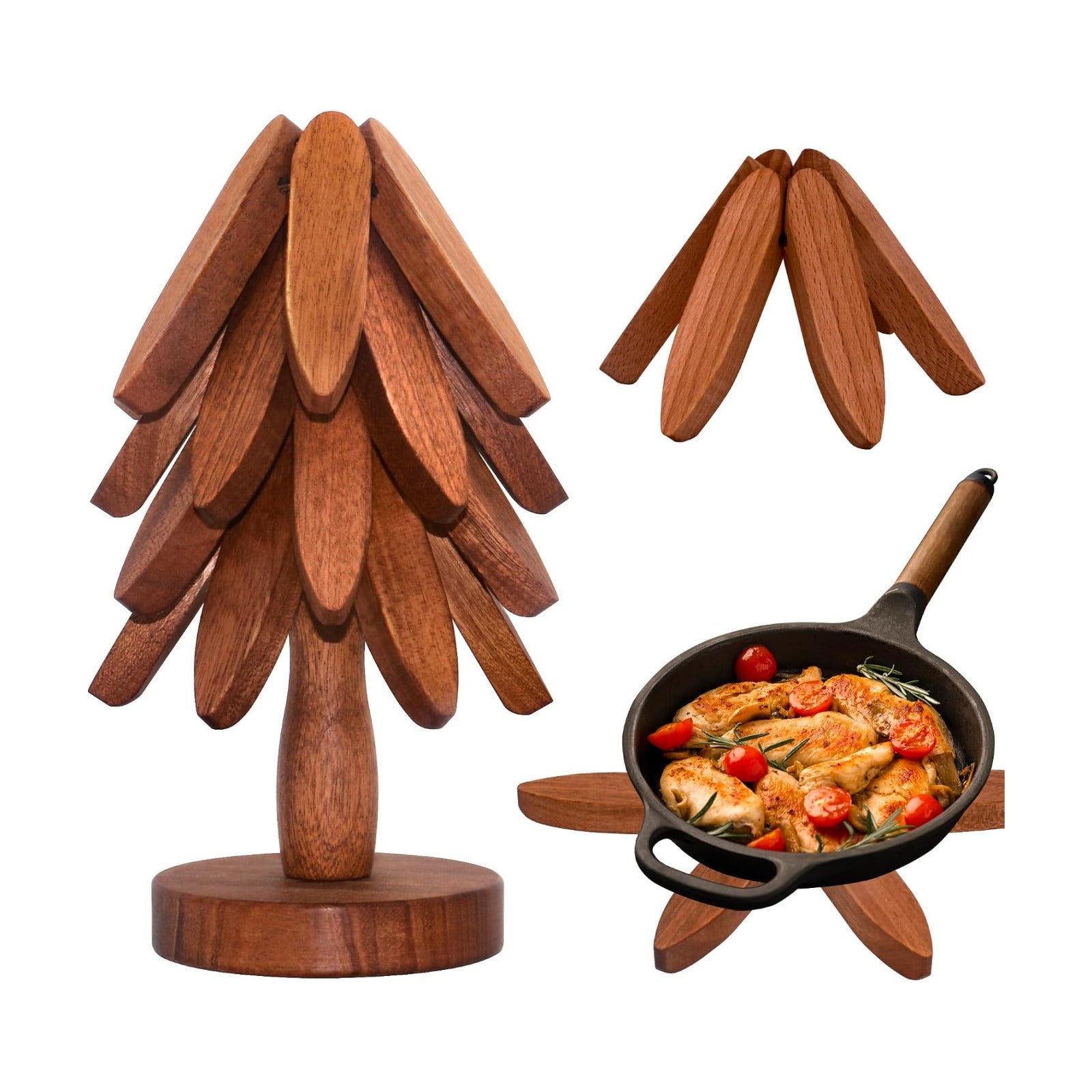 Wooden Trivets for Hot Dishes, Wooden Tree Trivet Set of 4 for Easy Storage - Suited for Hots, Pans/Bowl, Teapot, Hot