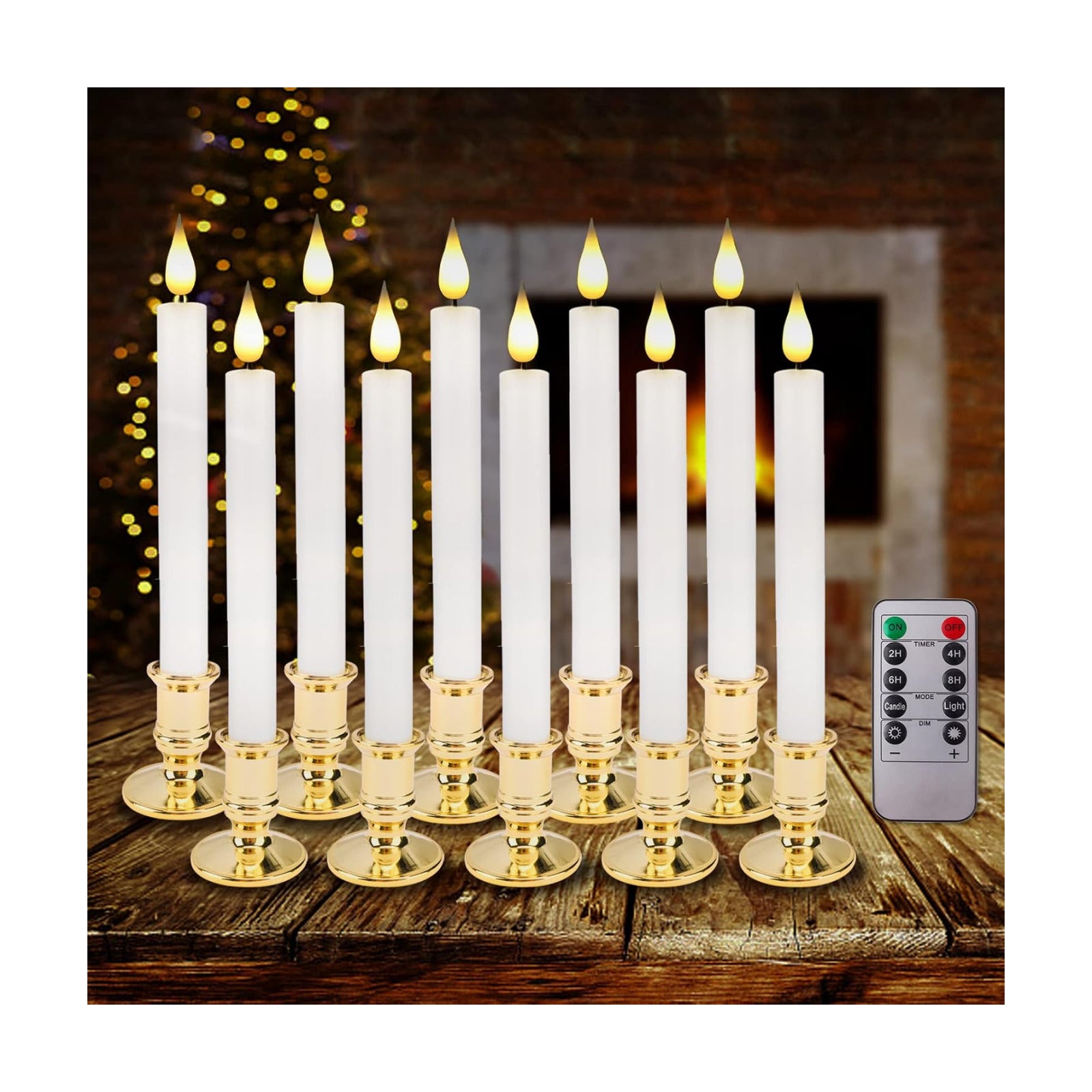 Flameless Window Candles with Remote Timer 10 PCS Battery Operated LED Flickering Taper Candle Lights with Removable