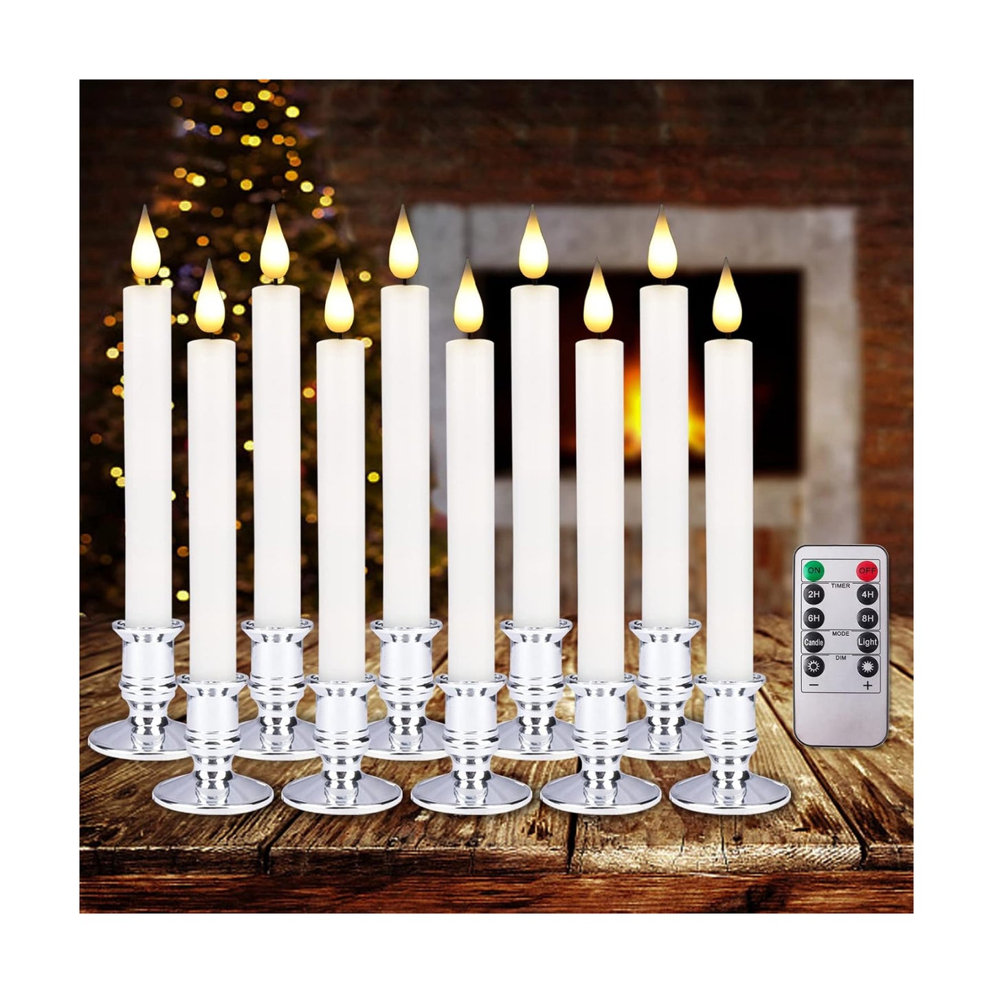 Flameless Window Candles with Remote Timer 10 PCS Battery Operated LED Flickering Taper Candle Lights with Removable