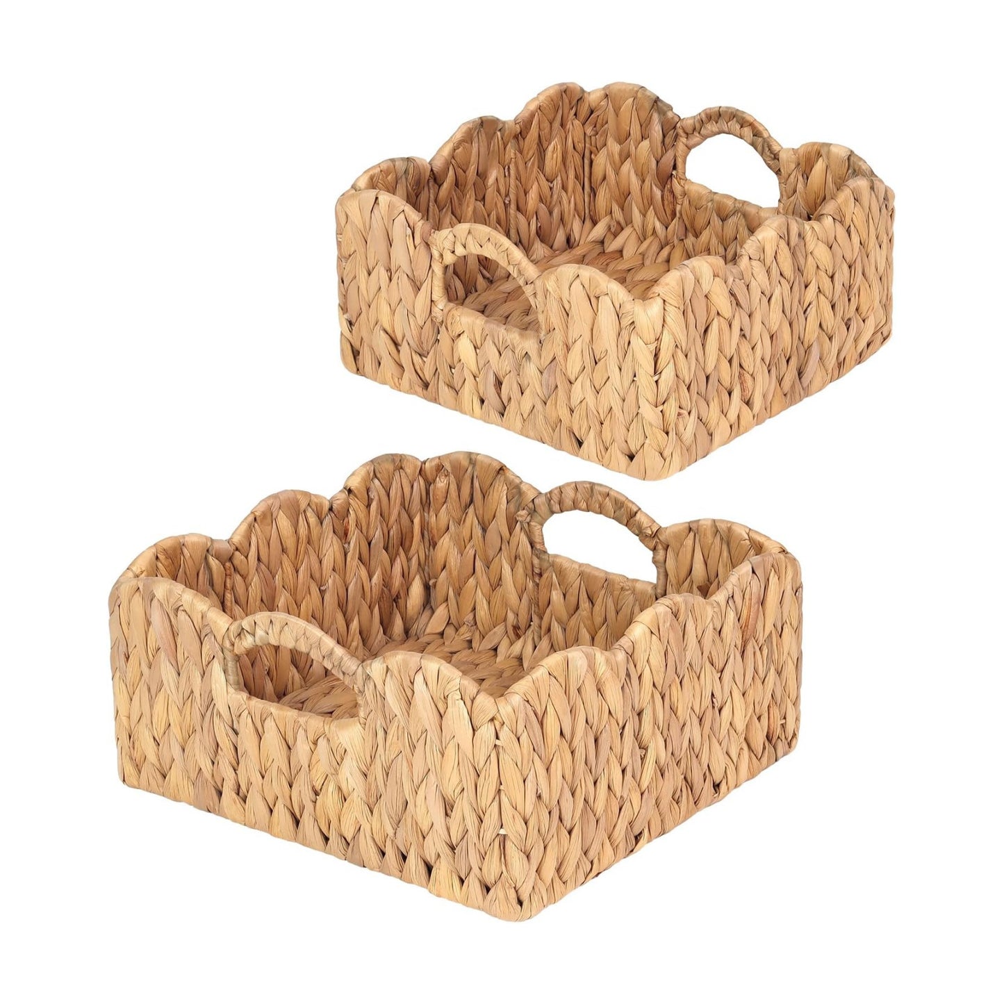 Woven Basket / Scalloped Baskets Basket Living Room Organizer / Light Brown / Set of 2