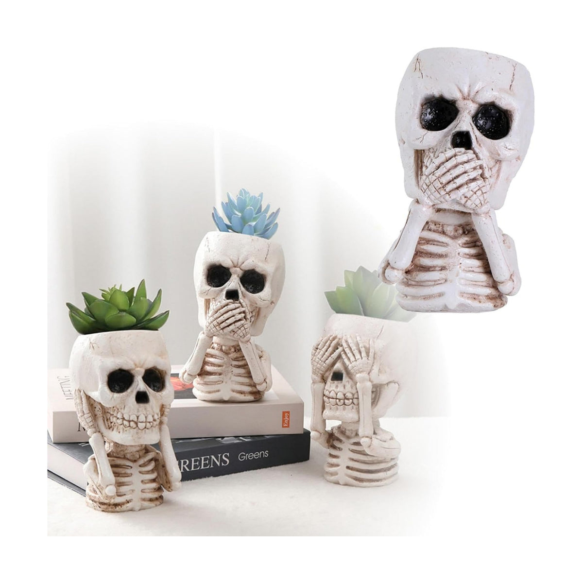 JOYO Halloween Planter Pot Decor - Skeleton Flower Planter Pot,Pumpkin Bucket Vase,Cute Skull Bucket Vase,Skull Candy Bowl Gothic Ornaments for Home Indoor Outdoor Garden (02 Cute Skull)