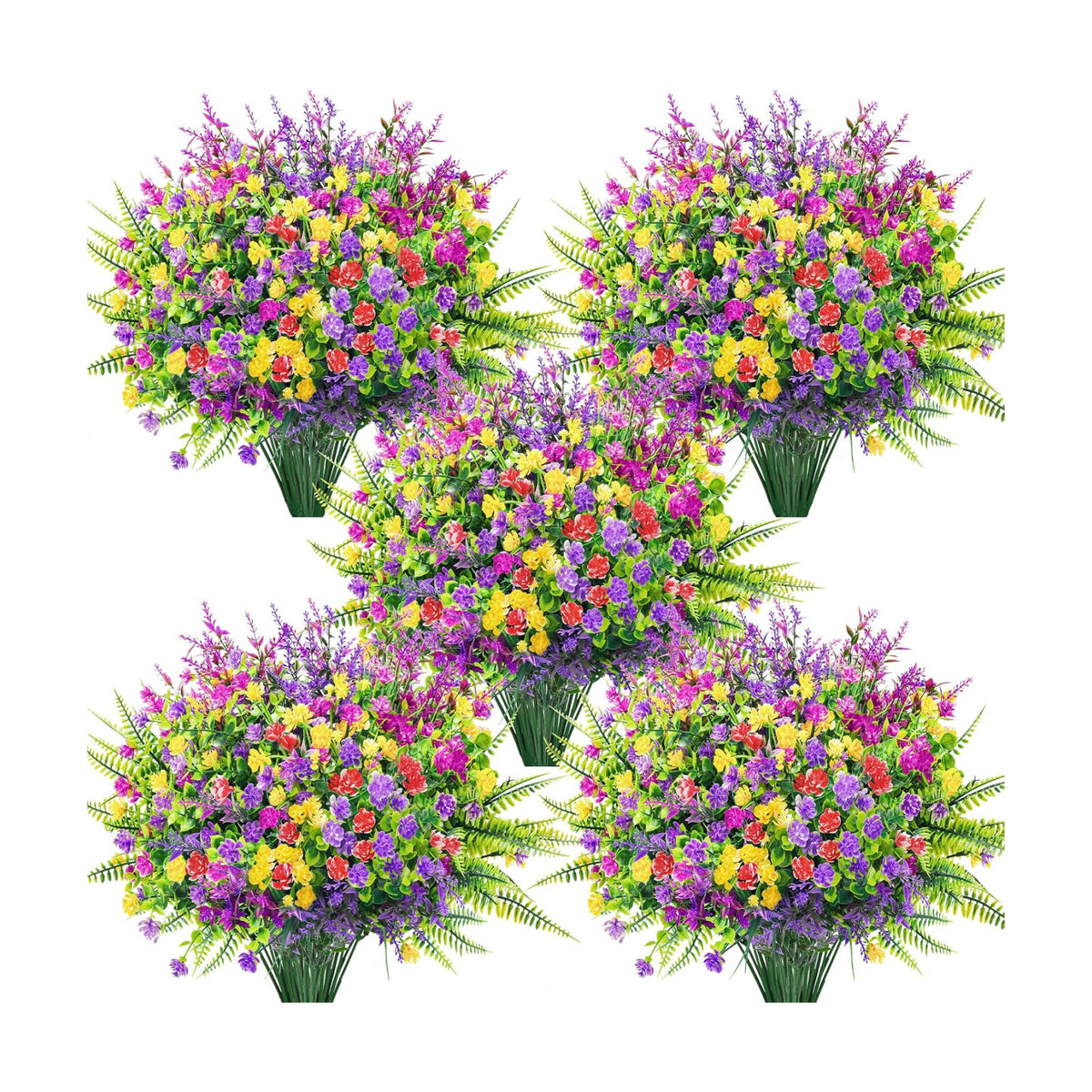 Der Rose 24 Bundles Artificial Flowers Bulk for Outdoors UV Resistant Fake Flowers Spring for Garden Patio Porch Farmhouse Home Window Box Decor（Colourful）
