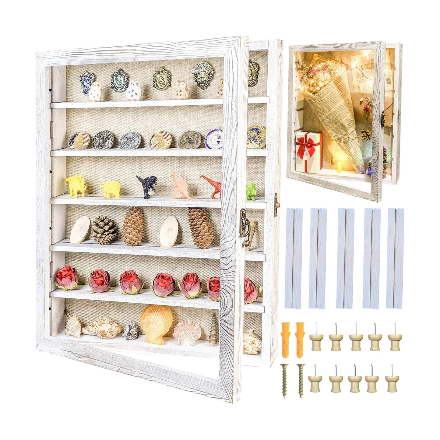 White Shadow Box Frame 16x20 Shadow Box with Shelves 2.6" Interior Depth Memorial Shadow Box Display Case with Linen