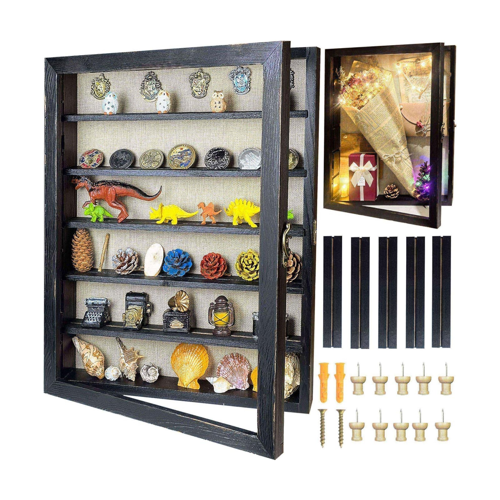 Black Shadow Box Frame 16x20 Shadow Box with Shelves 2.6" Interior Depth Memorial Shadow Box Display Case with Linen