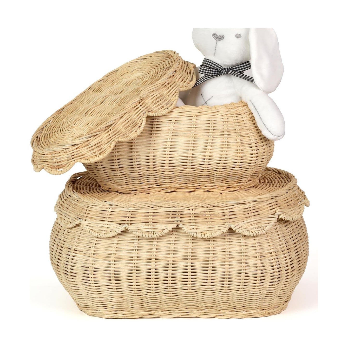 Small Rattan Basket / Whitewash / Set of 2