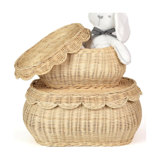 Small Rattan Basket / Whitewash / Set of 2