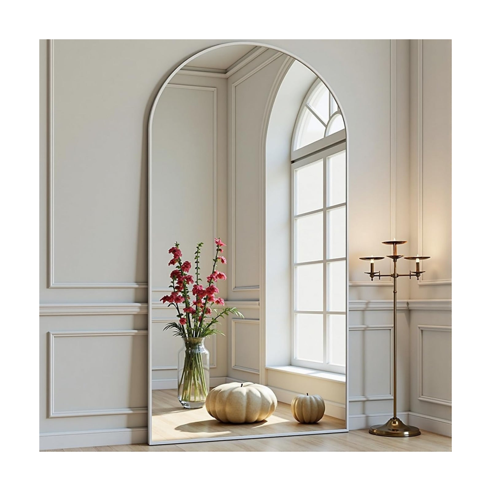 Prywot Arched Full Length Mirror, 71"x30" Free Standing Floor Mirror, White