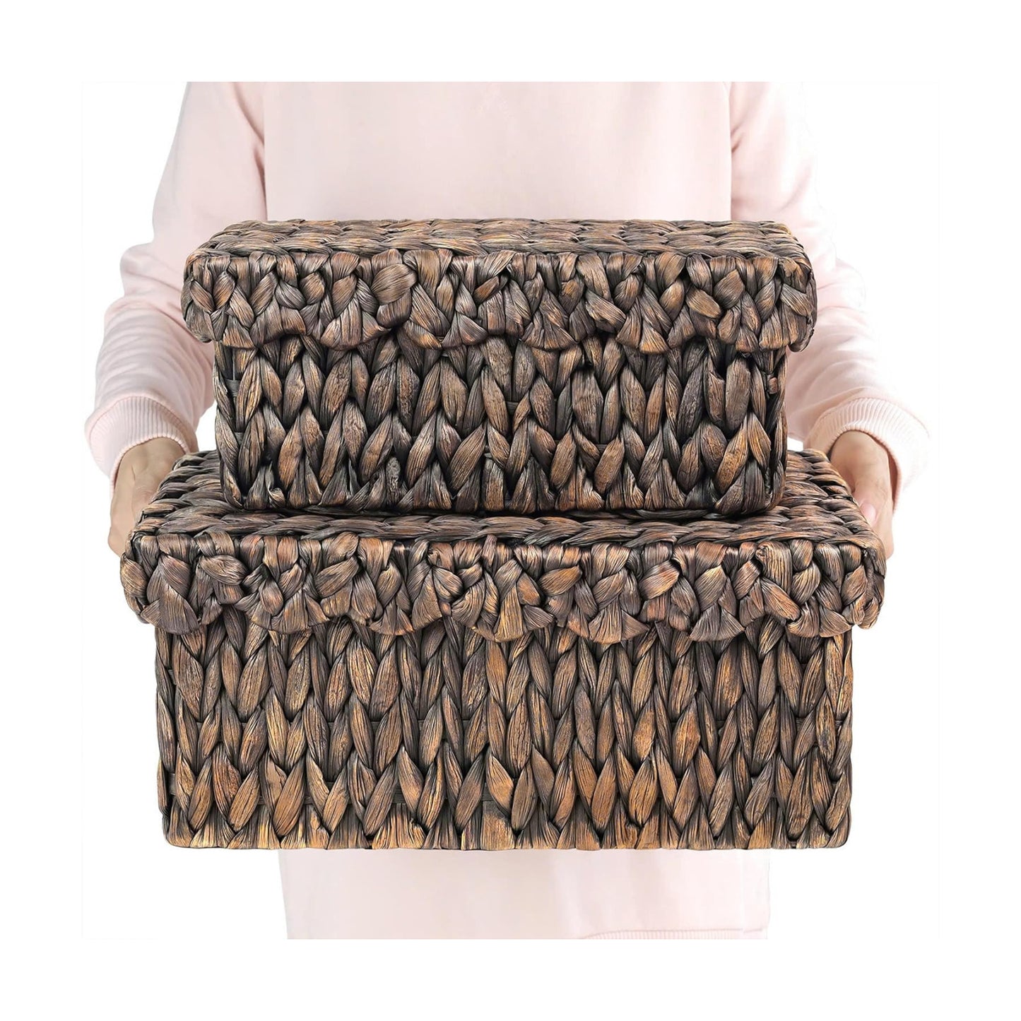 Scalloped Wicker Baskets / Espresso / Set of 2