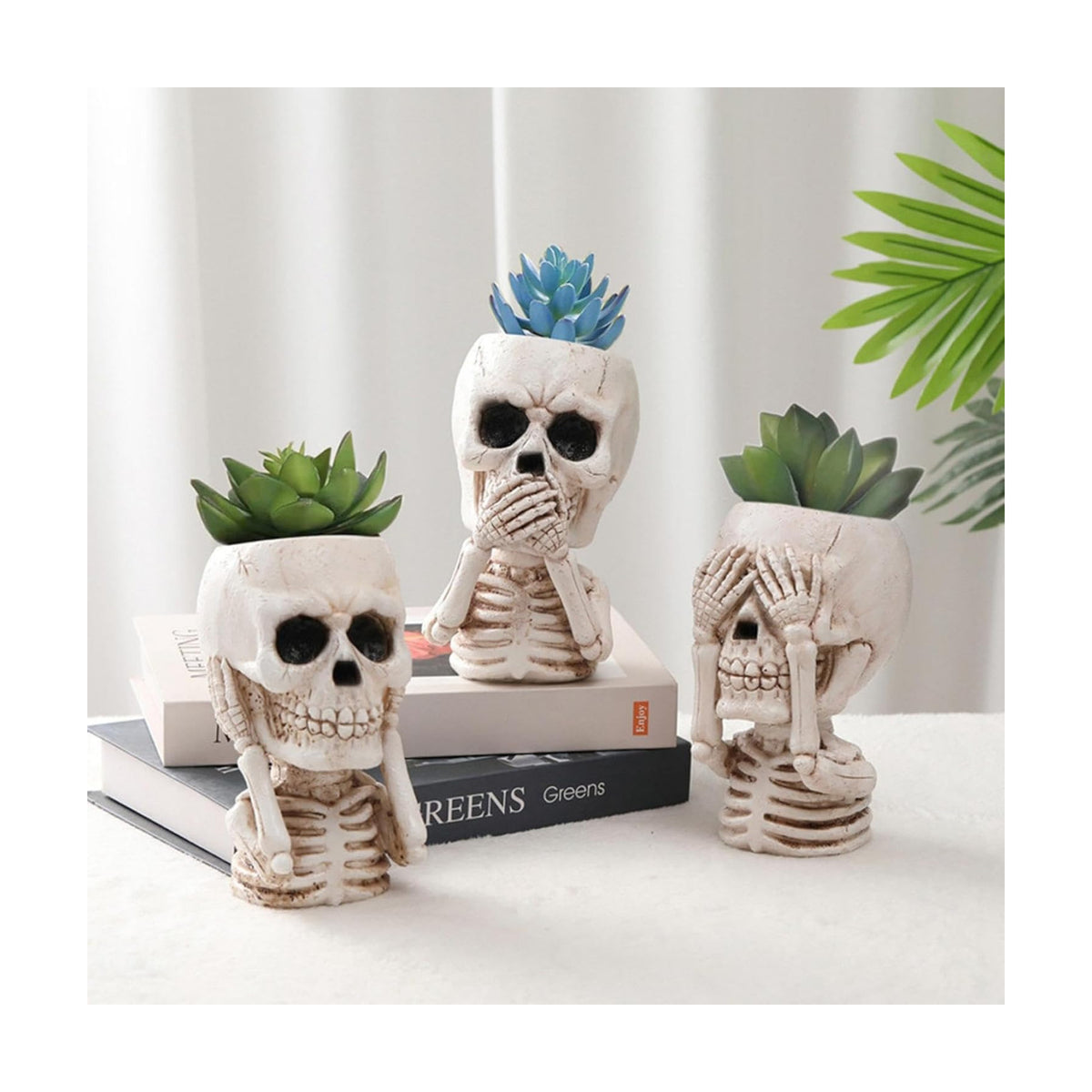 JOYO Halloween Planter Pot Decor - Skeleton Flower Planter Pot,Pumpkin Bucket Vase,Cute Skull Bucket Vase,Skull Candy Bowl Gothic Ornaments for Home Indoor Outdoor Garden (3PC Cute Skull)