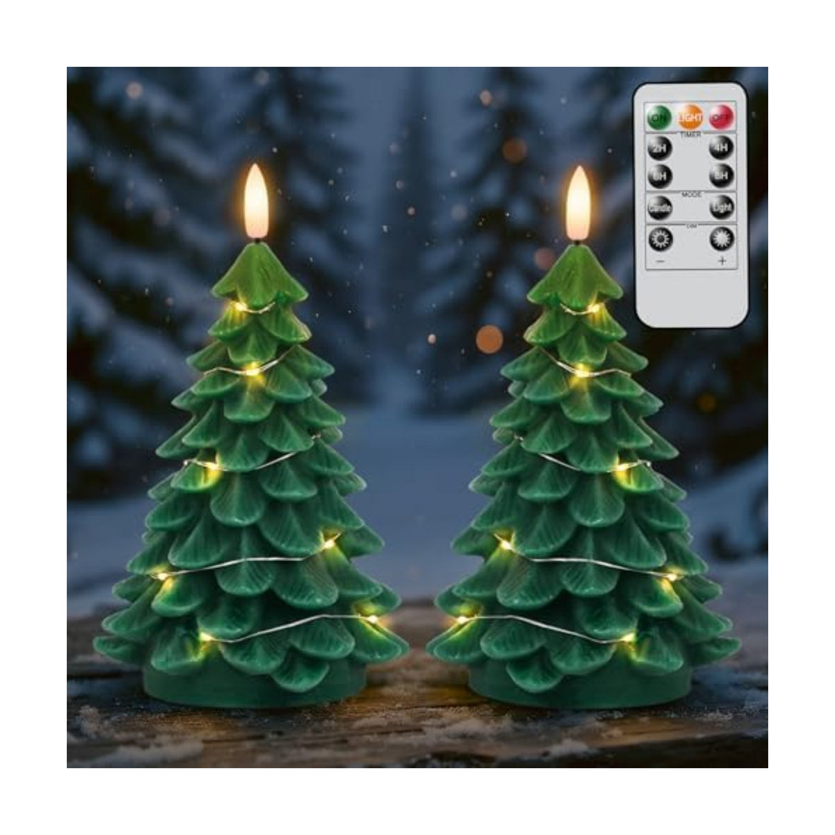 Christmas Tree Candles with String Light & Remote Timer Green