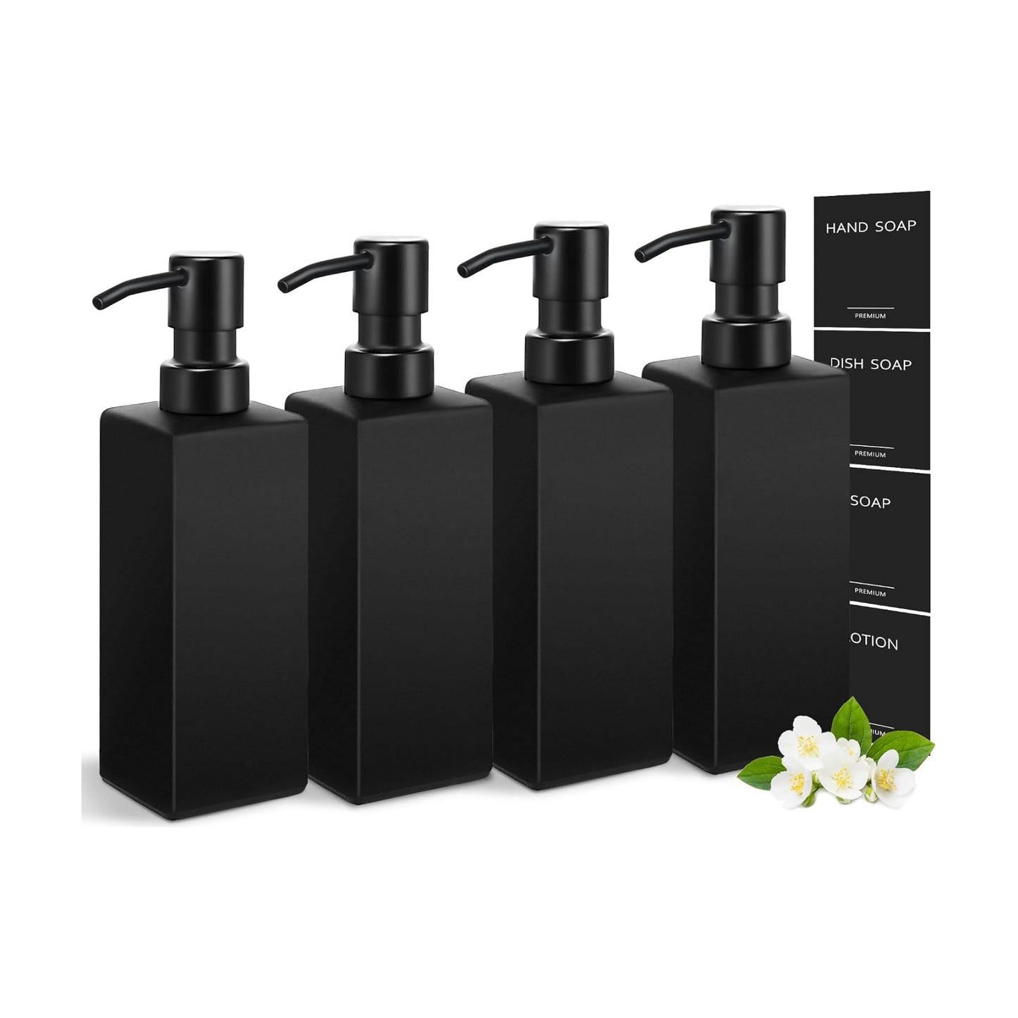 GMISUN Black Soap Dispenser, Hand Soap Dispenser Bathroom, 12 fl oz/350ml Glass Soap Dispensers with Stainless Steel