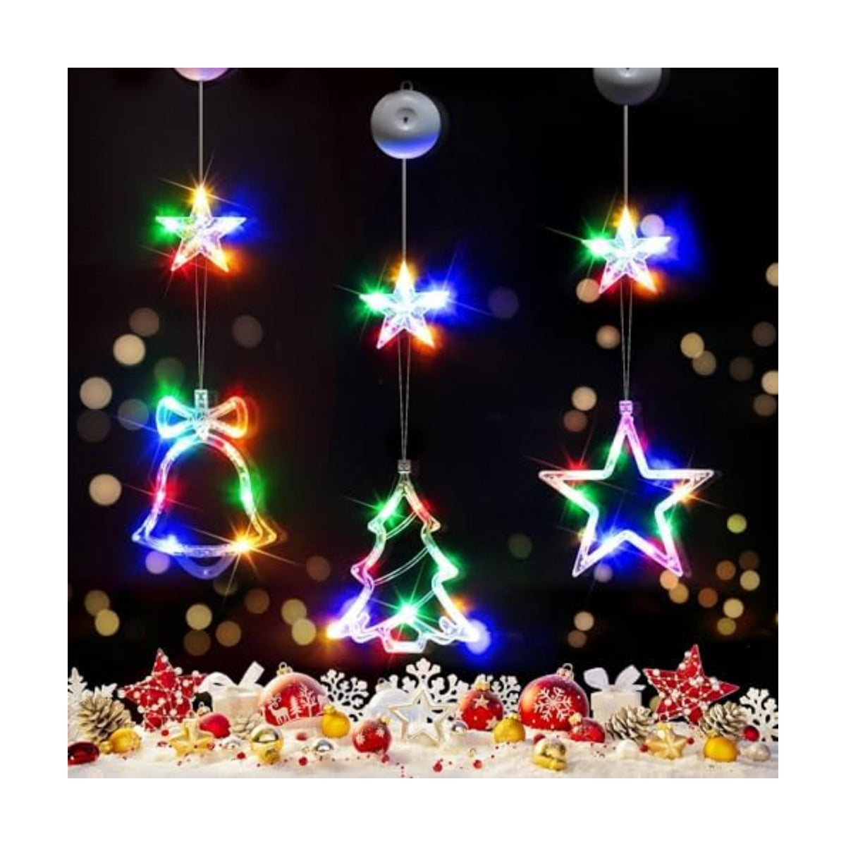 suddus Christmas Window Lights Decoration, Star, Bell & Tree Multicolor