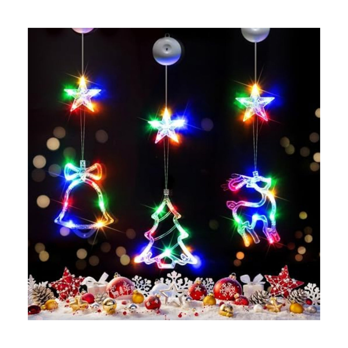 suddus Christmas Window Lights Decoration, Tree,Jingle Bell&Deer Multicolor