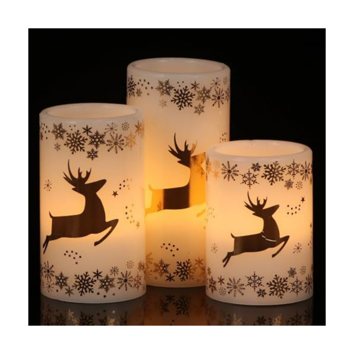 GenSwin Christmas Flameless LED Candles Battery Operated Timer Gold Deer