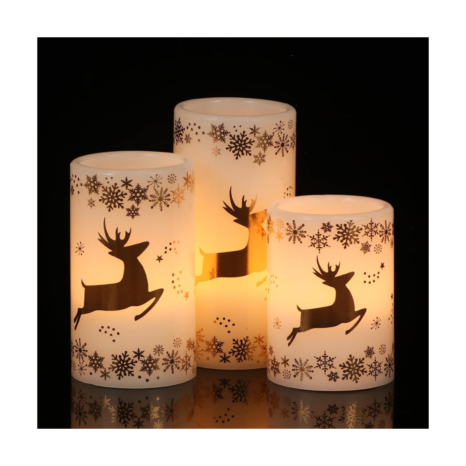 Gold Deer Flameless Candles Battery Operated with 6 Hour Timer | LED Pillar Candles Flickering, Real Wax Warm Light