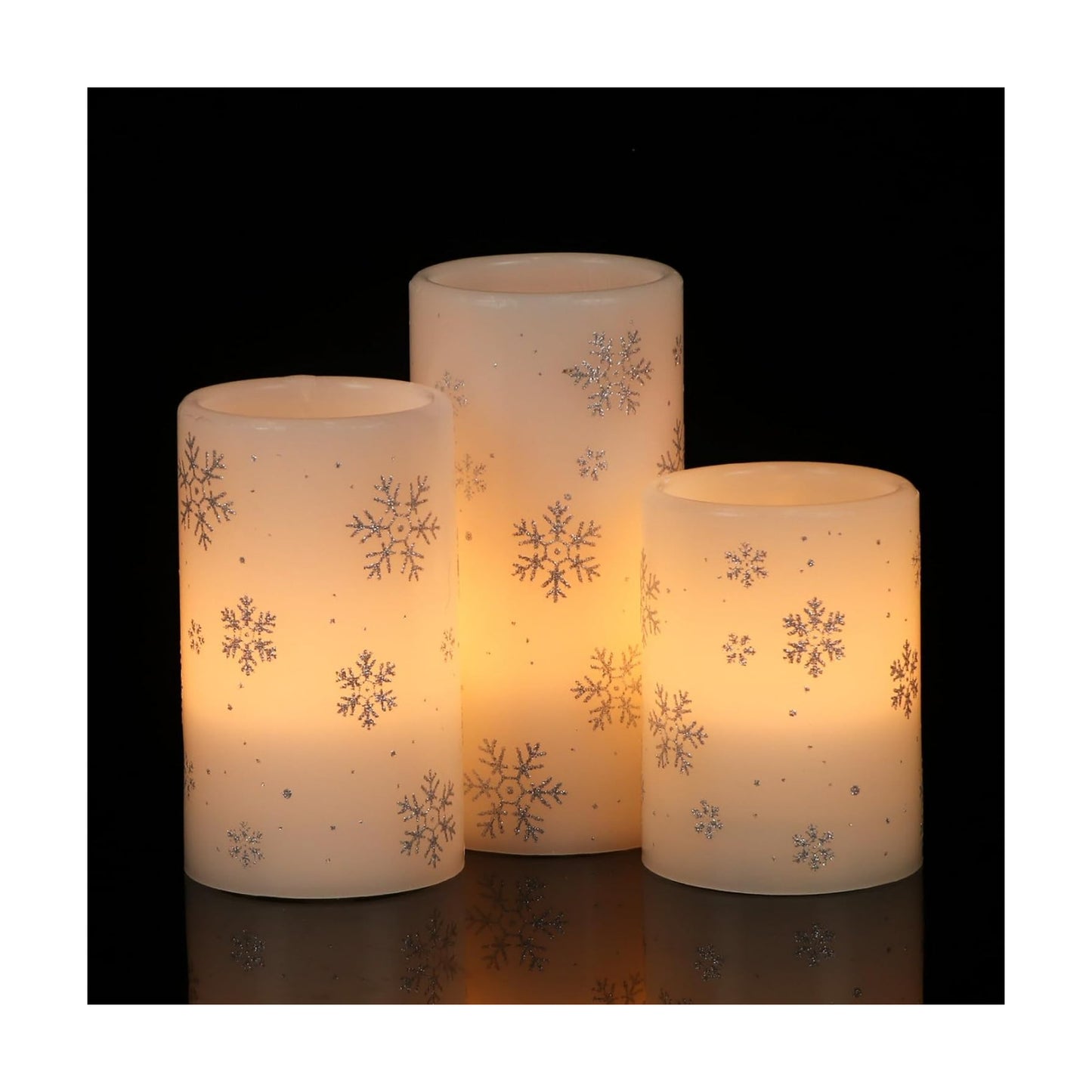 Silver Snowflake Flameless Candles Battery Operated with 6H Timer | LED Pillar Candles Flickering, Real Wax Warm Light