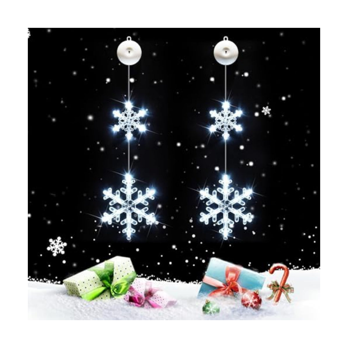 suddus Christmas Window Lights Decoration, 2Pcs Snowflake Lights Cool White