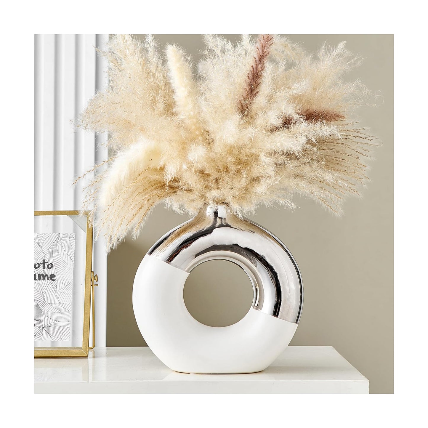 Ceramic Donut Vase / White & Silver / Large