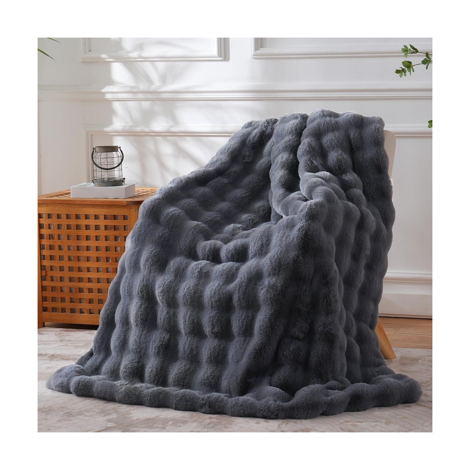BENVWE Faux Fur Throw Blanket for Couch - Thickened Fluffy Soft Bubble Blanket for Living Room Home Decor - Fathers Day
