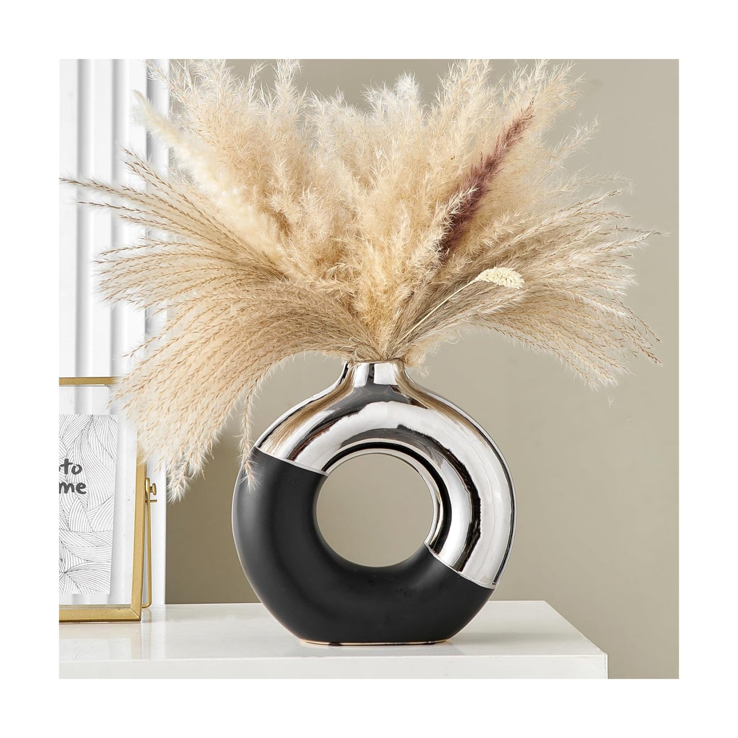 Ceramic Donut Vase / Black & Silver / Large