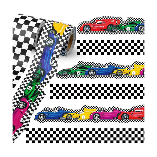 2 Rolls Racing Car Board Borders Decorations Checkerboard Bulletin Board / Racing Style / 65.6 Inch