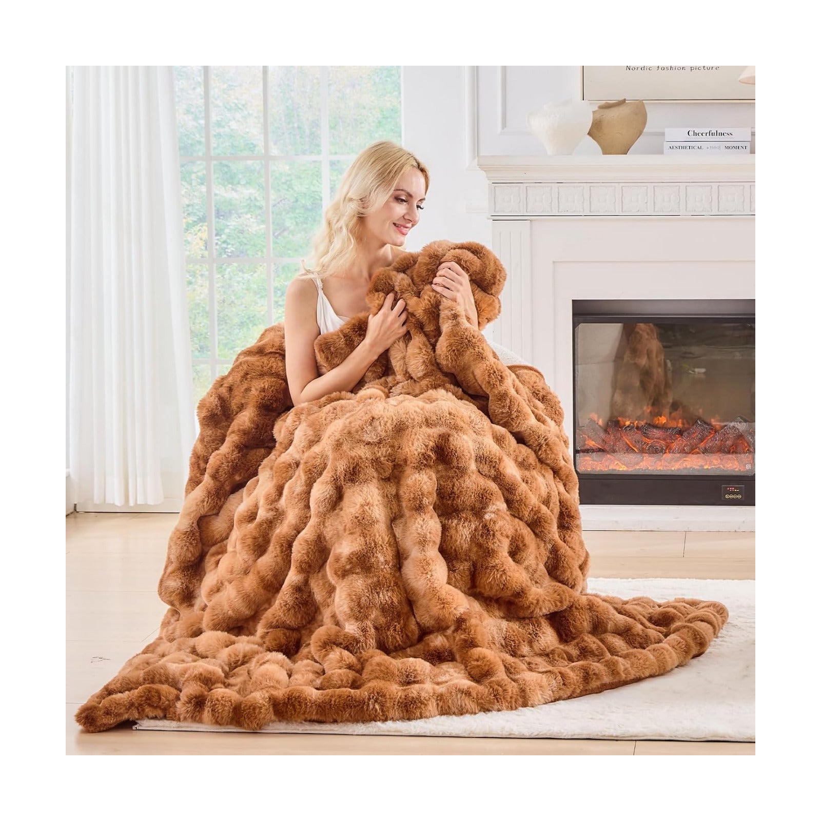 BENVWE Faux Fur Throw Blanket for Couch - Fluffy Soft Thick Bubble Blanket for Living Room Home Decor - Fathers Day