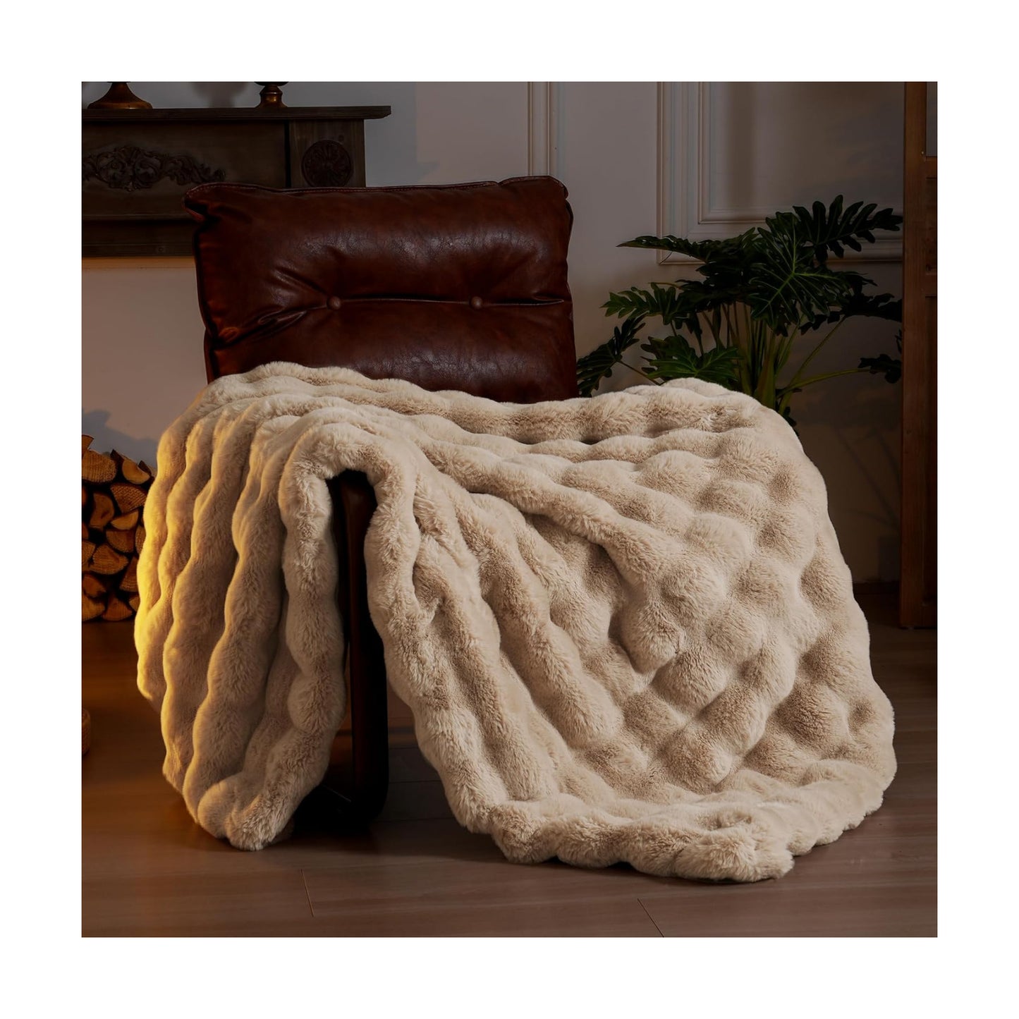 BENVWE Faux Fur Throw Blanket for Couch - Thickened Fluffy Soft Bubble Blanket for Living Room Home Decor - Fathers Day