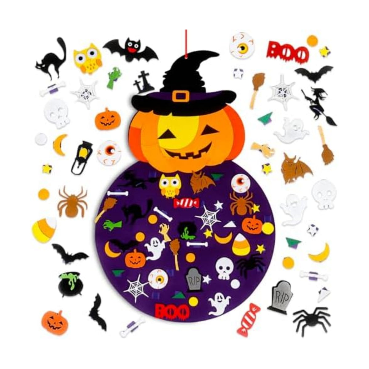 Tnoeuz DIY Halloween Felt Pumpkin Witch Hanging Decor Halloween Felt Crafts Kits Adhesive Ornaments Party Favors Home Wall Decorations Indoors Outdoors