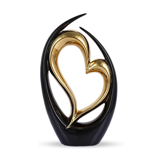 Heart Decor Ceramic Heart Statue Modern Shelves Knick Knacks Decor / Black and Gold