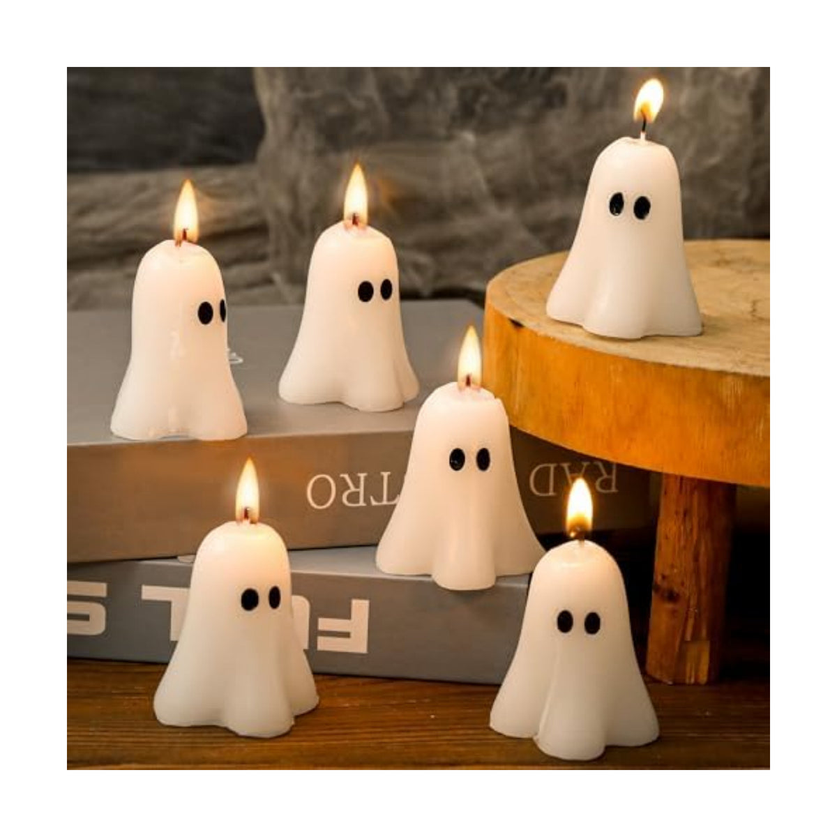 6 Pcs Halloween Ghost Candles, 2.3"x1.6" White Halloween Candle Ornaments