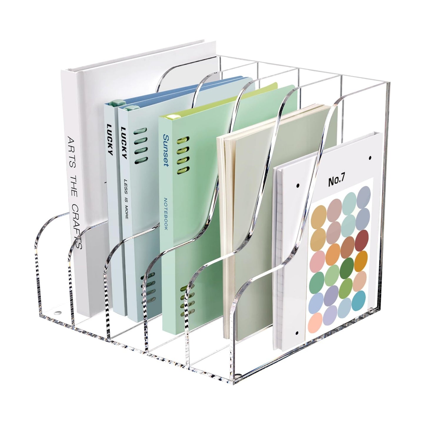 SANRUI Acrylic Desk Organizers, Clear Magazine File Holder, 5 Vertical Compartments A4 Folder Binder Holders Sorter
