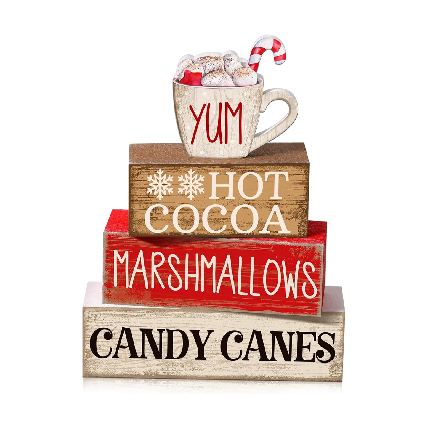 Moucuny 4 Pcs Christmas Table Decorations, Hot Cocoa Bar Wooden Block Signs