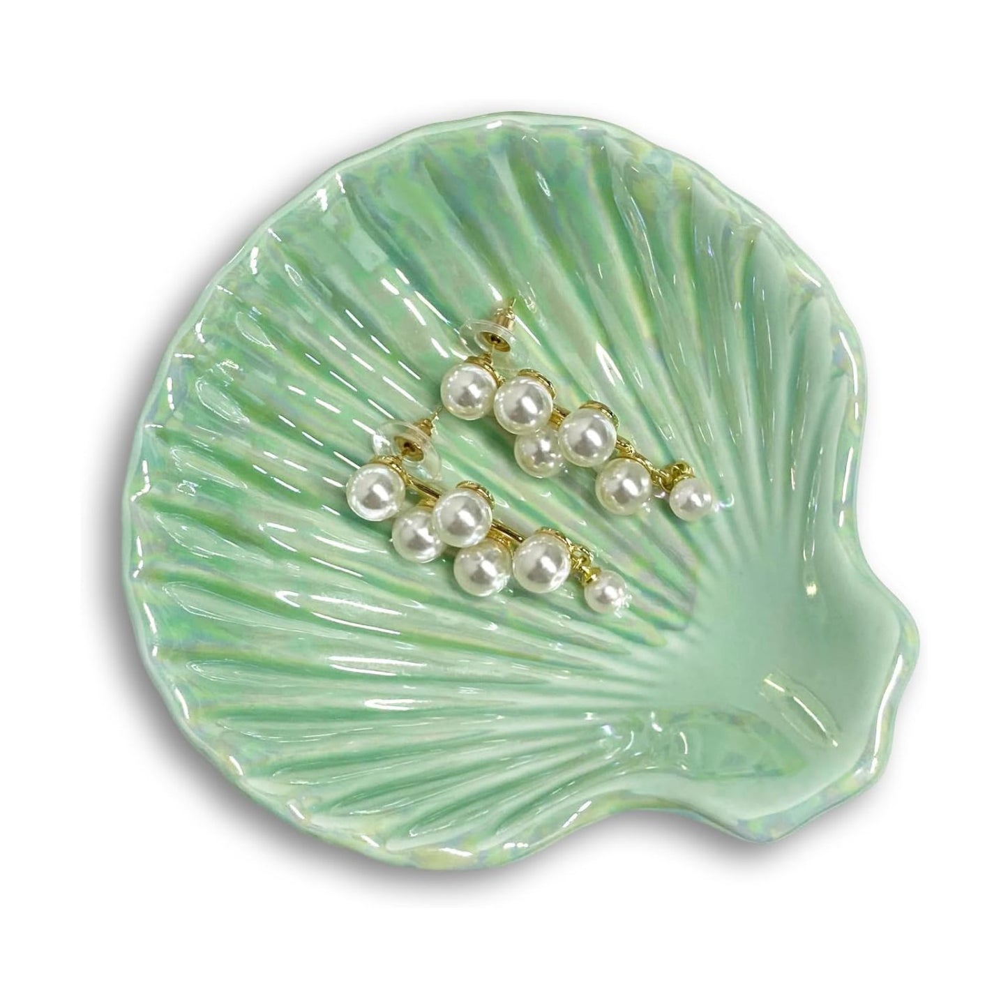 Ceramic Shell Ring Holder Dish / Ice Green