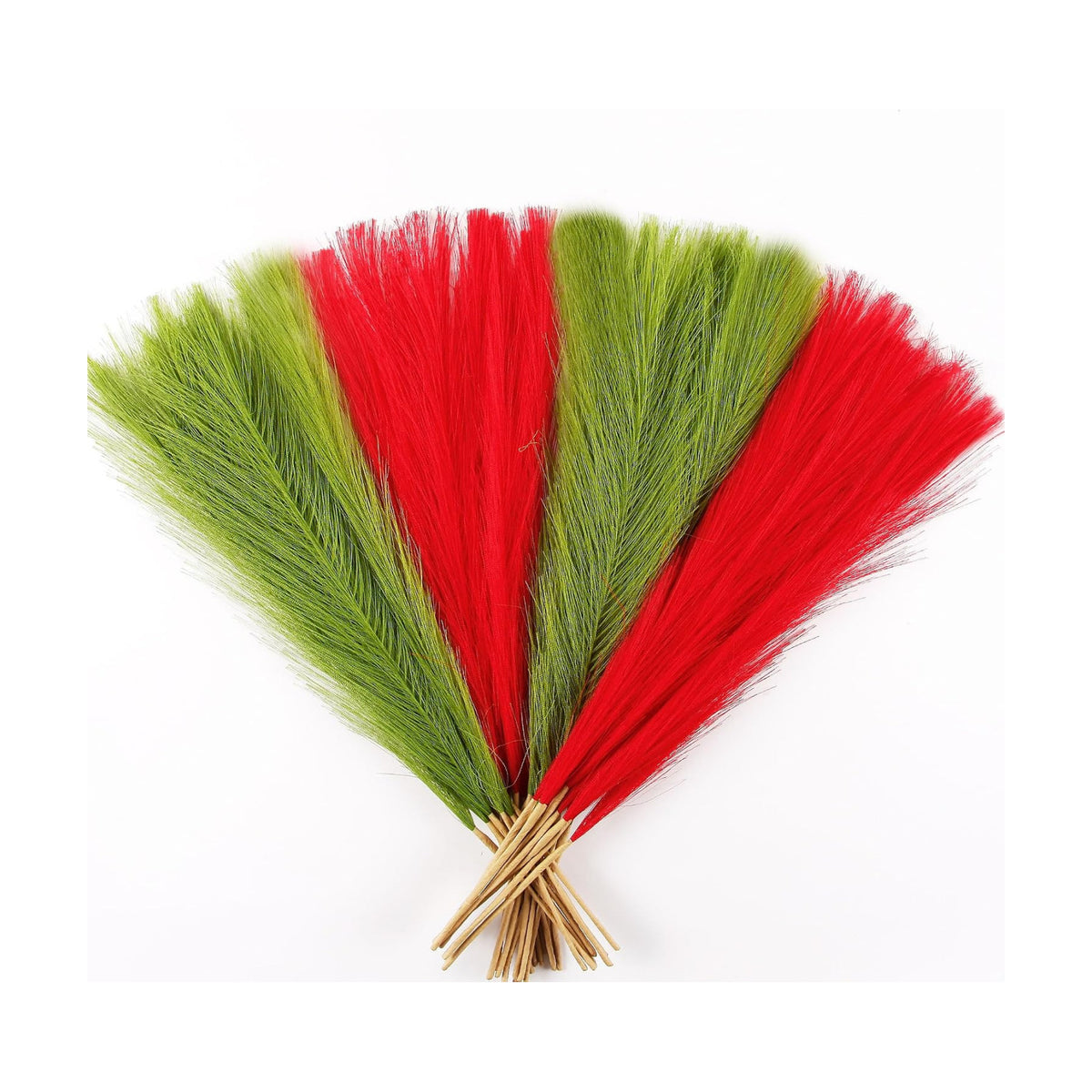 Faux Red Green Pampas 30PCS 17" for Christmas Floral Fillers