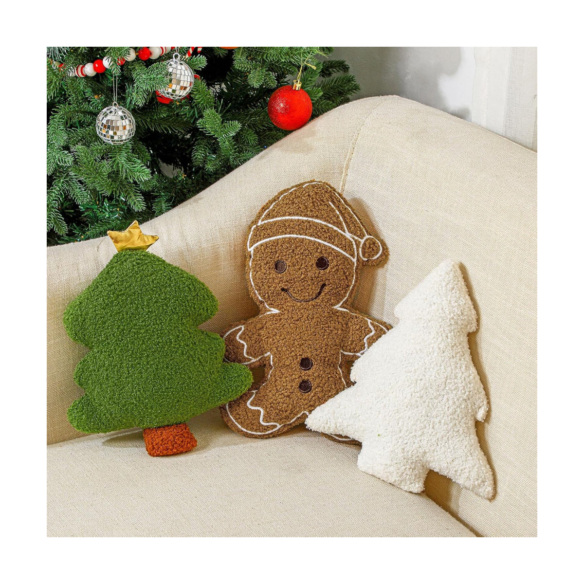 Konohan 3 Pcs Christmas Gingerbread Pillows Green Vintage Tree Man Plush