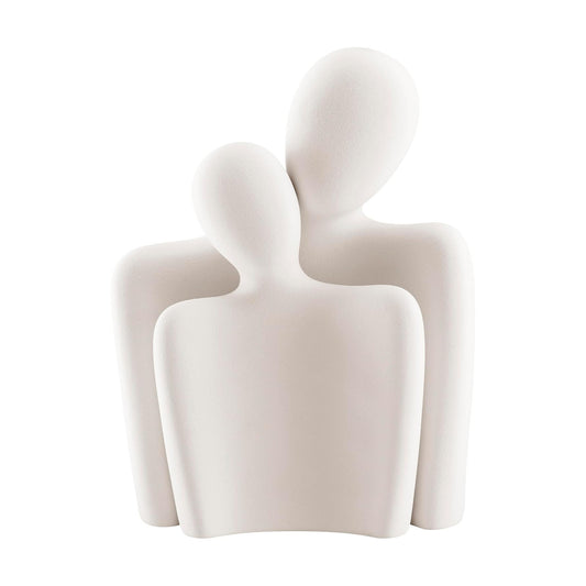 . Hans Abstract Nesting Two Piece Couple Decorative Accent Matte Ceramic Sculpture Figure / Cream