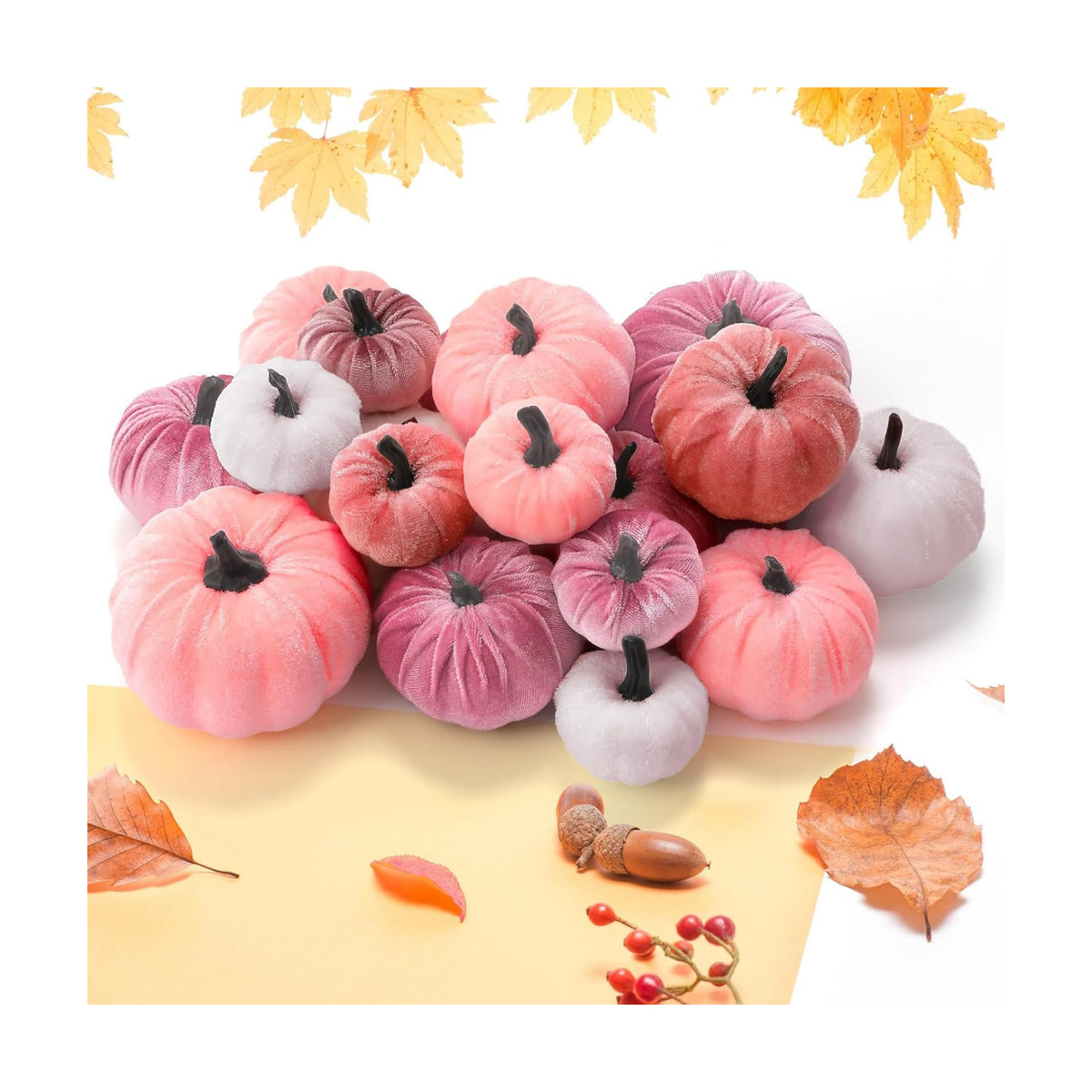 Lonfliness 18Pcs Fall Velvet Pumpkin Harvest Decoration Assorted Faux Pink Small Fabric Foam Pumpkin for Autumn Thanksgiving Farmhouse Table Centerpiece Halloween Mantel Party Favor