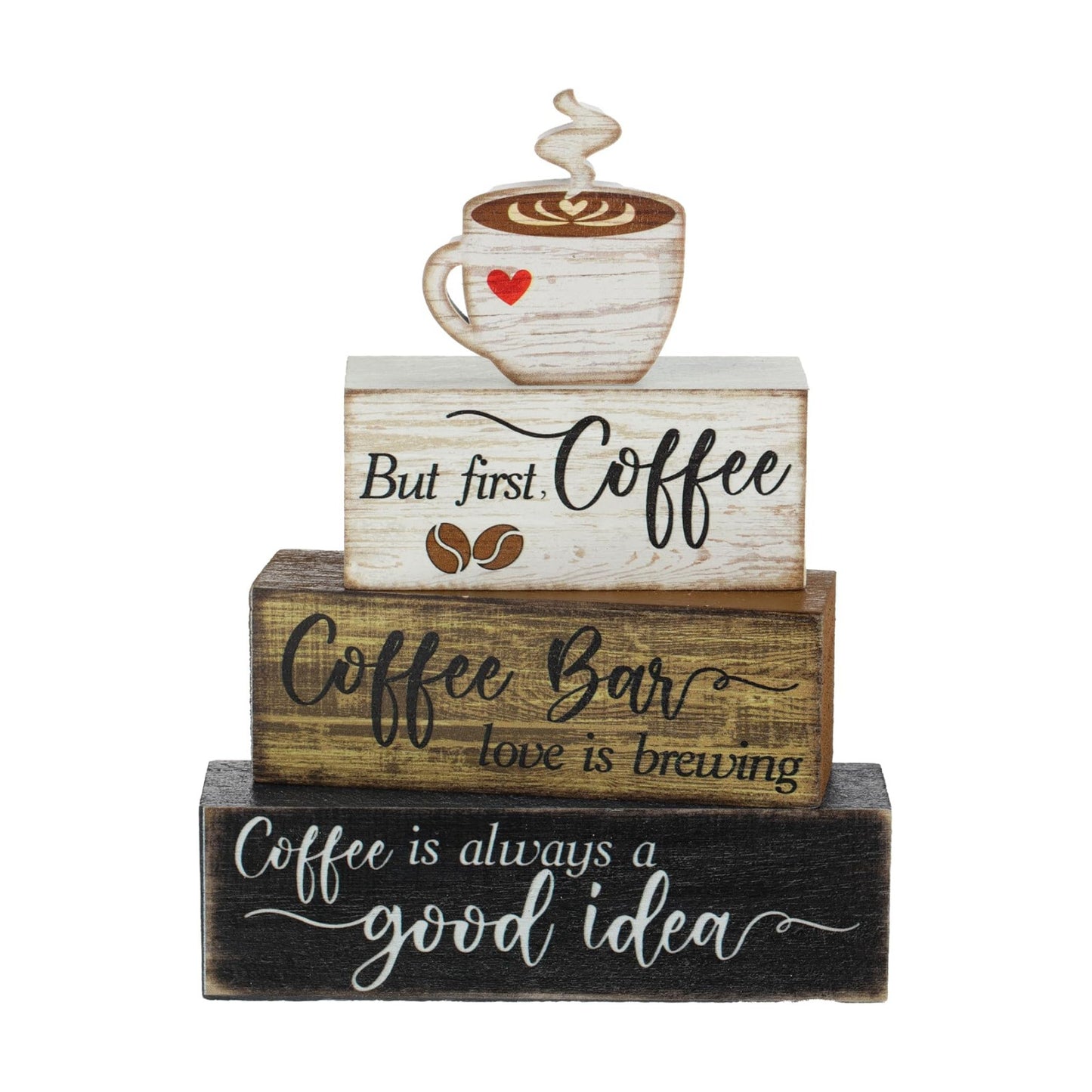 Moucuny 4 Pcs Coffee Bar Sign Wooden Blocks with Cup Topper Coffee Decor
