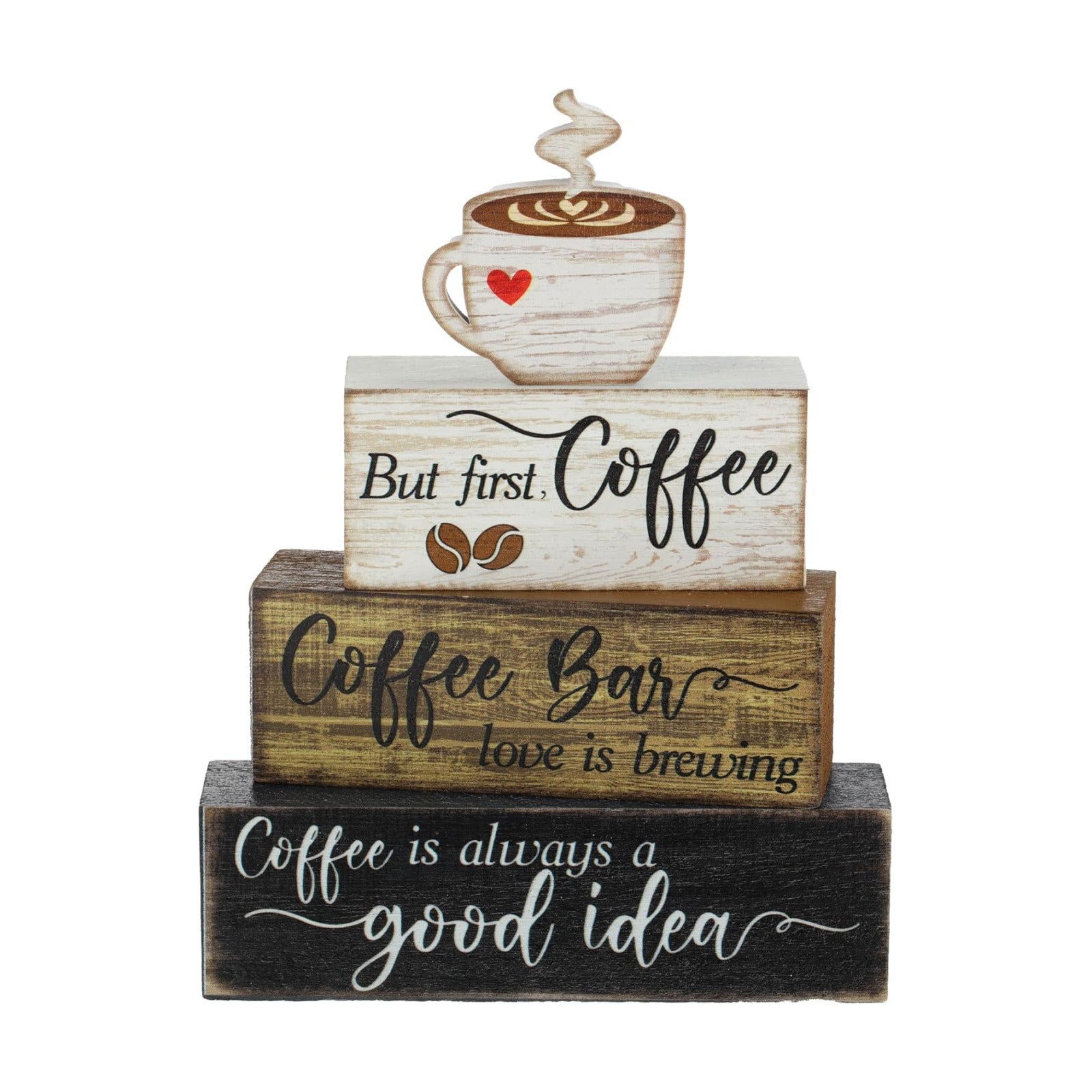Moucuny 4 Pcs Coffee Bar Sign Wooden Blocks with Cup Topper Coffee Decor