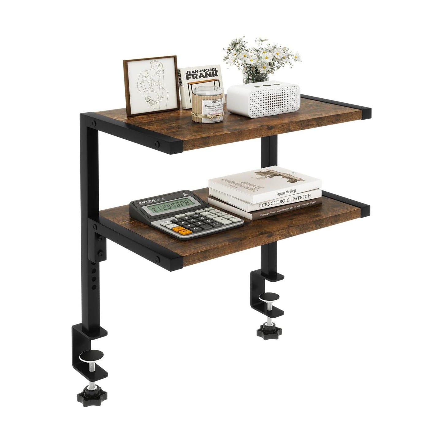IBUYKE Clamp on Desk Organizer Shelf,Desk Extender Shelves UTMZ007H | 12.9 inches,2-Tier Adjustable Storage Shelves