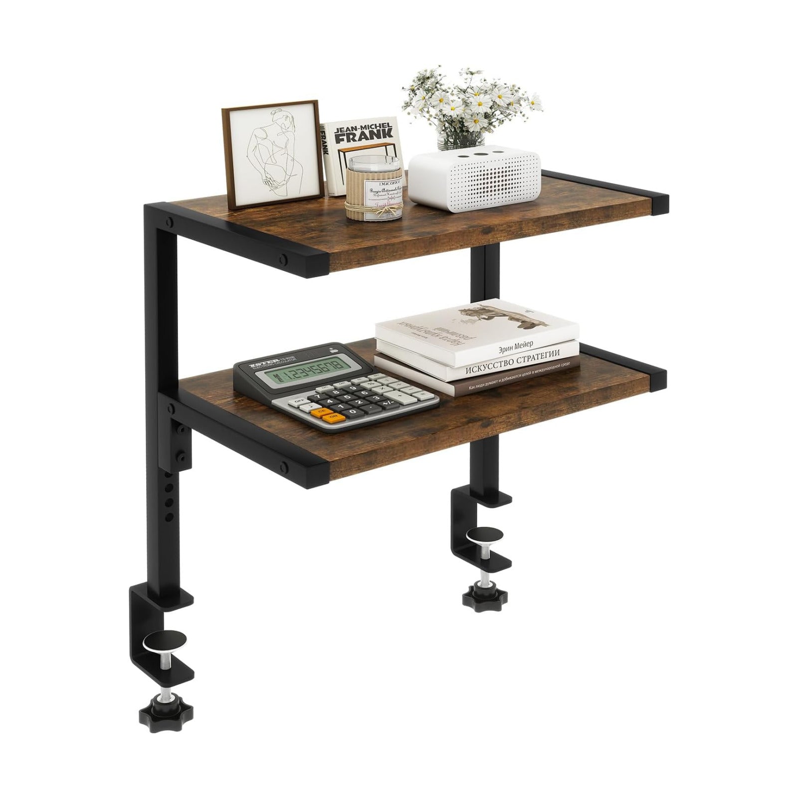 IBUYKE Clamp on Desk Organizer Shelf,Desk Extender Shelves UTMZ007H | 12.9 inches,2-Tier Adjustable Storage Shelves