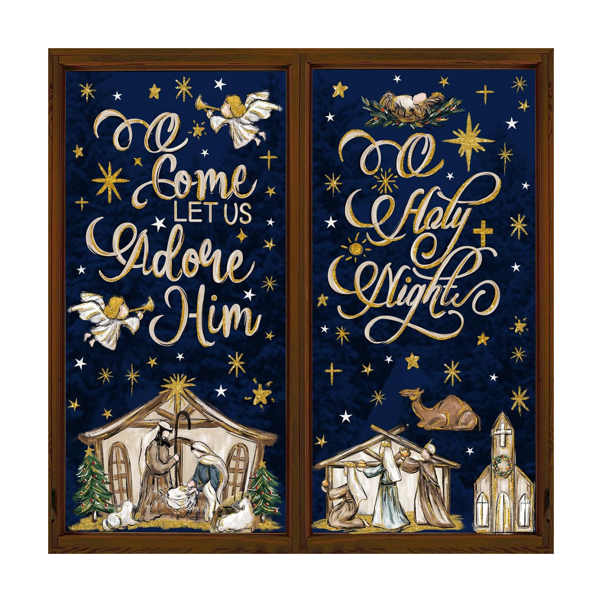 DULEFUN Christmas Window Clings 6 Sheets Jesus Nativity Window Stickers Decals Double-Sided Christmas Glass Window Decoration for Xmas Home Kitchen Office Decor Winter Holiday New Year