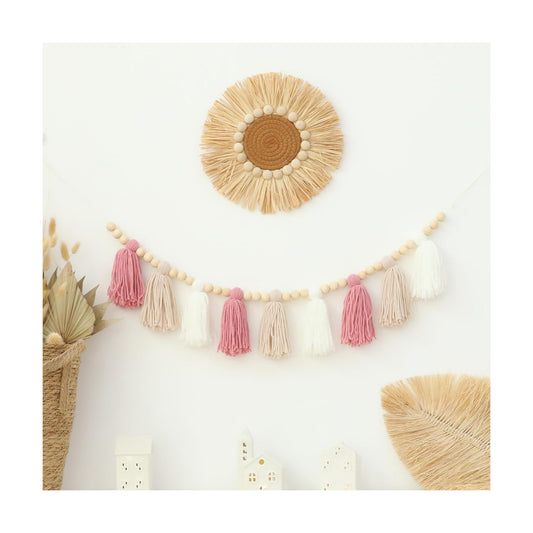 Boho Yarn Tassel Garland Banner / Pink