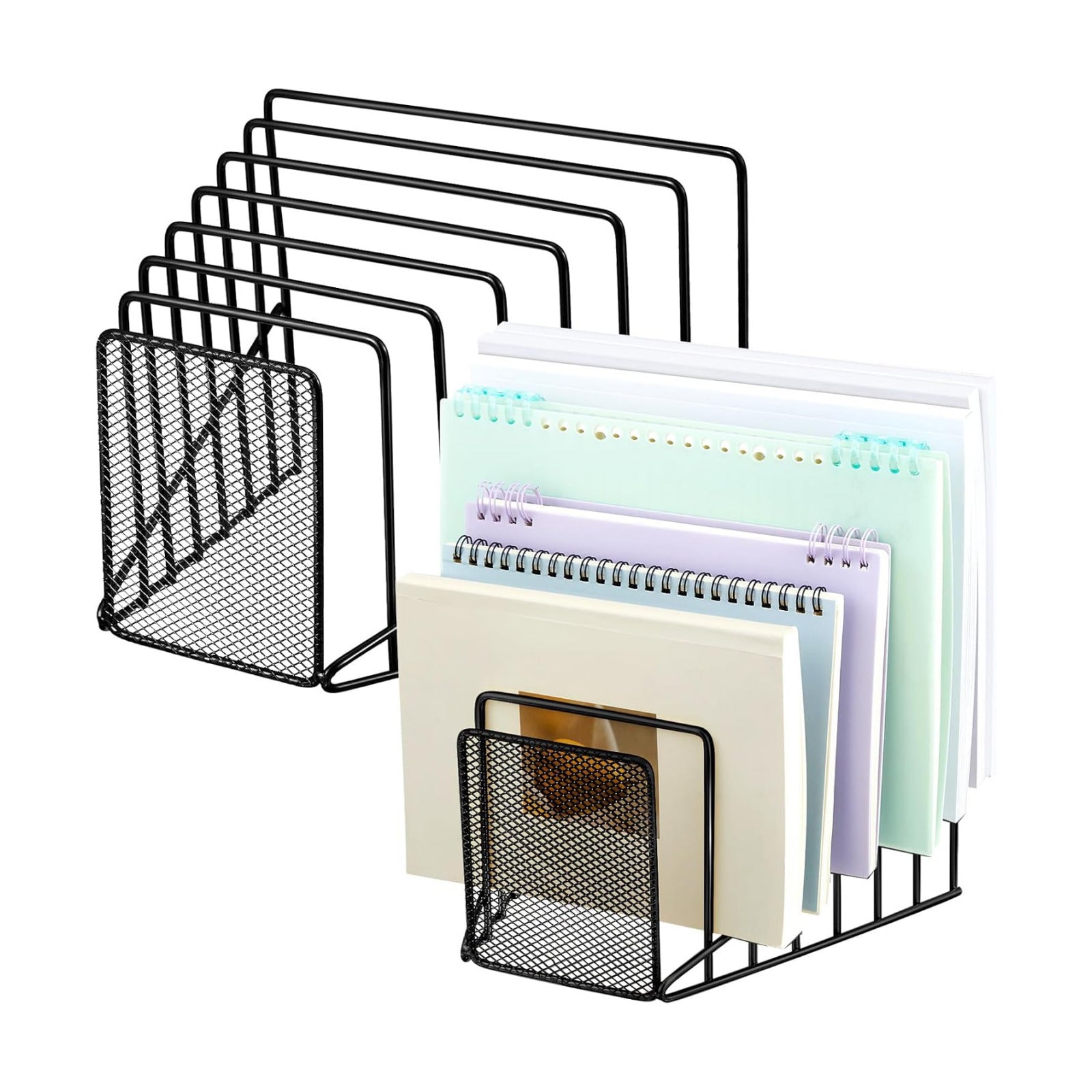 2 Pcs 7 Section Wire File Organizer for Desk, Metal Mesh Incline File Holder, Letter & Magazine Folder Rack, Desktop