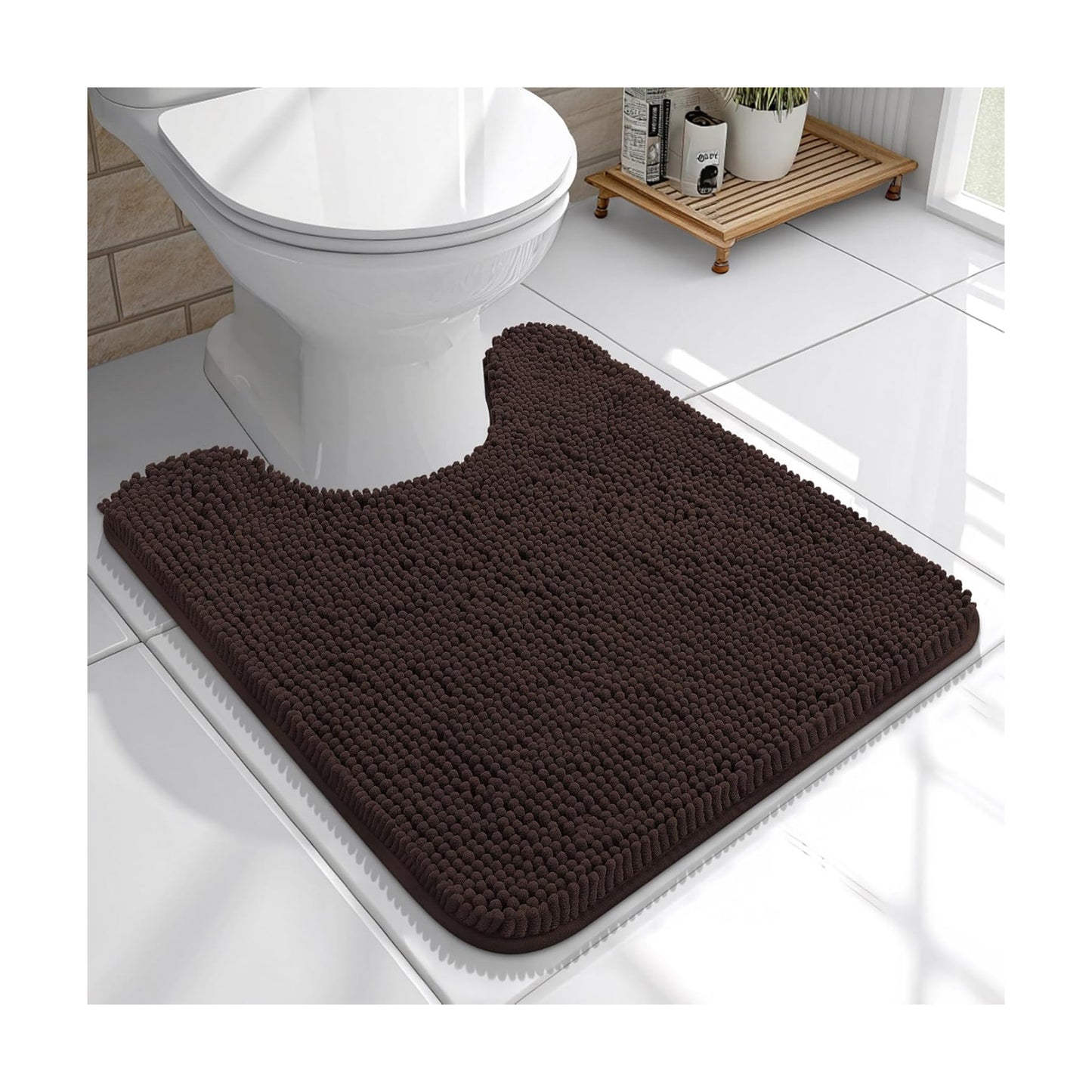 OLANLY Toilet Rugs U-Shaped 20x20, Soft Absorbent Chenille Contour Rugs